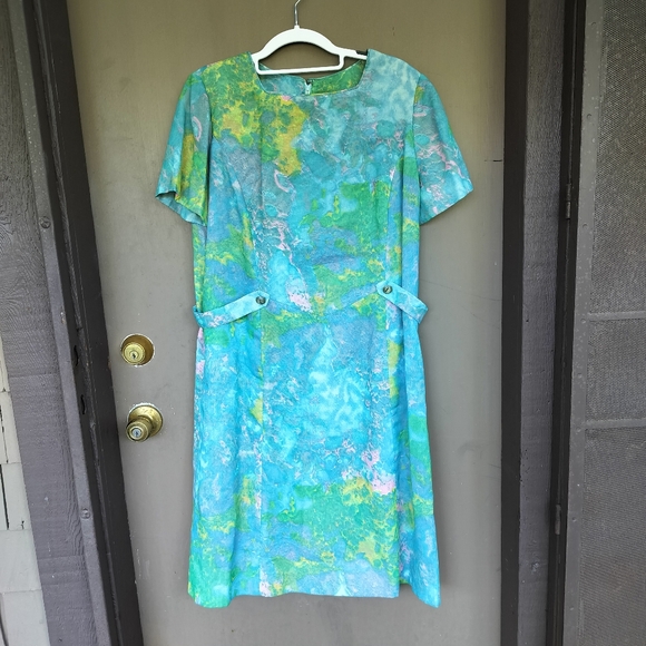 Vintage 60s Mod Short Sleeve Knee Length Dress Psychedelic Marble‎ Print - Picture 1 of 7